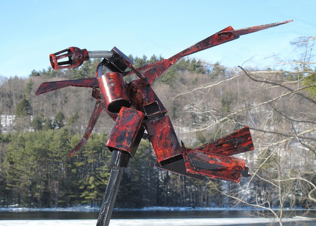 Red Bird metal sculpture