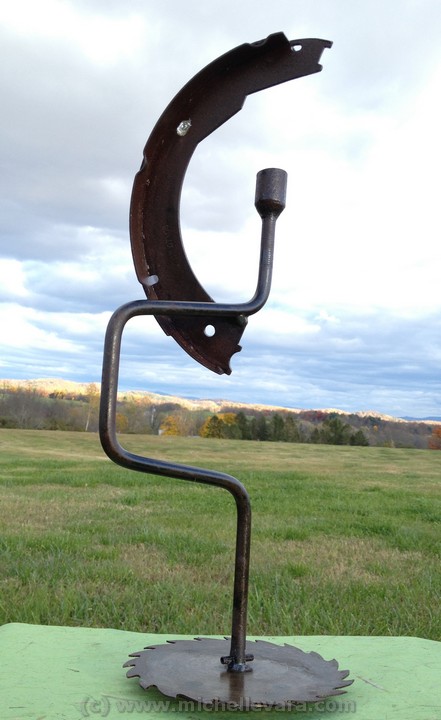 Sculpture Found Objects welded, Herkimer diamond finished in oil.