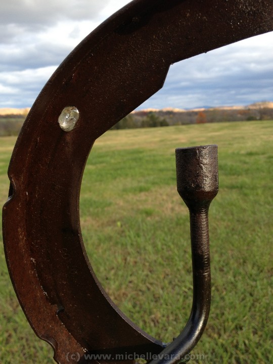 Found Objects welded, Herkimer diamond finished in oil.