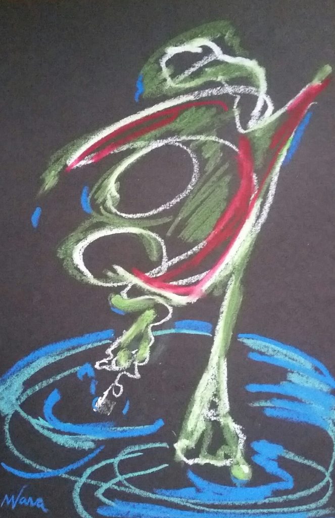 Oil Pastel, OMI Art Center, Bull Frog, miChelle vara, oil pastel