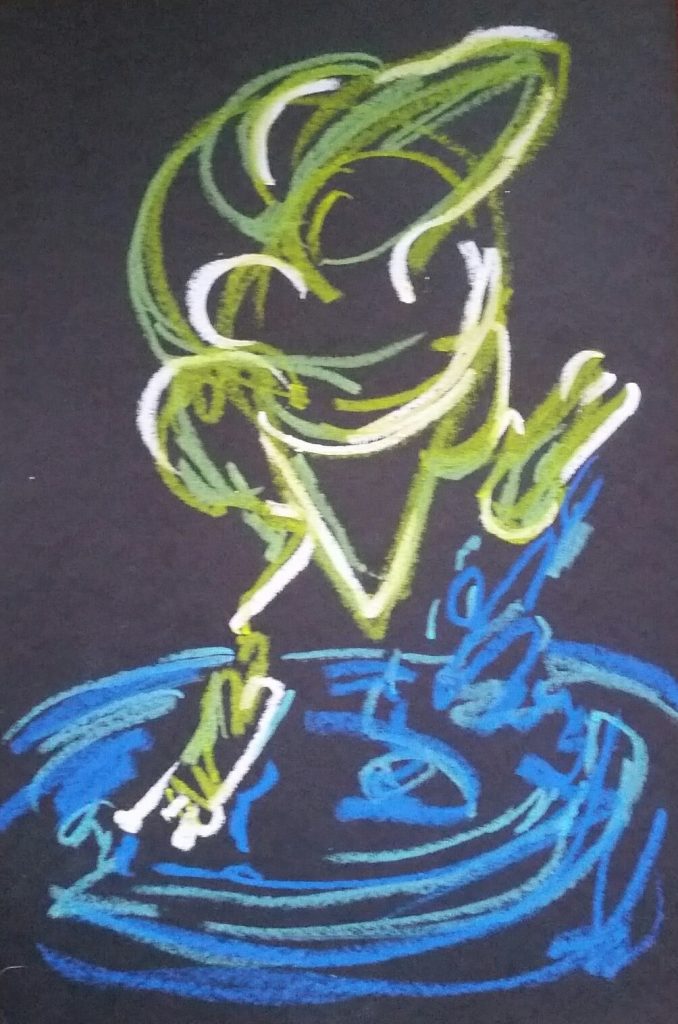 Oil Pastel, OMI Art Center, Bull Frog, miChelle vara, oil pastel