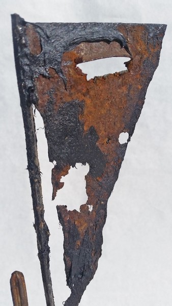 164. mMVara (2/2016) A Rust spot cut from a cars quarter pannel and welded to tools finished in tar and oil. 21”h x 11”w x 6”d