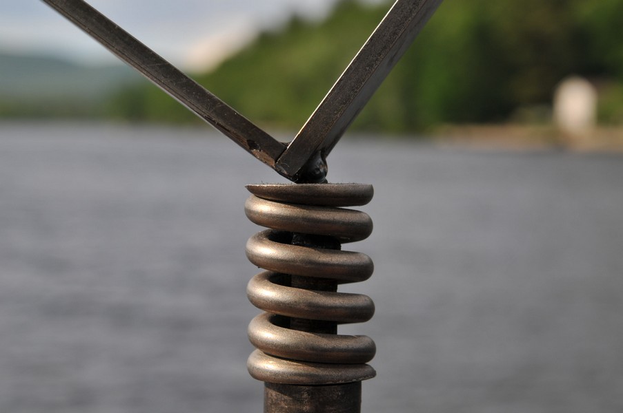 Metal Sculpture Detail: 149. Veneration (6-2016) 18”h x 10”w x 4”d, 1” x .25” flat stock mixed with found objects and tig welded together, finished in wax. Photographed- Corinth NY Beach. Photographed- Corinth NY Beach.