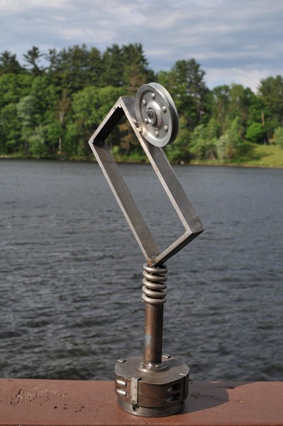 miChelle Vara, Metal Sculpture Detail: 149. Veneration (6-2016) 18”h x 10”w x 4”d, 1” x .25” flat stock mixed with found objects and tig welded together, finished in wax. Photographed- Corinth NY Beach. Photographed- Corinth NY Beach.