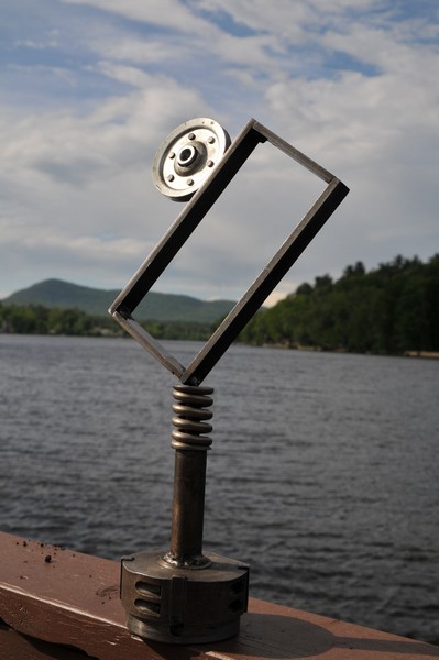 miChelle Vara, Metal Sculpture Detail: 149. Veneration (6-2016) 18”h x 10”w x 4”d, 1” x .25” flat stock mixed with found objects and tig welded together, finished in wax. Photographed- Corinth NY Beach. Photographed- Corinth NY Beach.