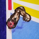 No. 55. Kick Off_ oil pastel - that became 36" X 72" Oil & Tar painting