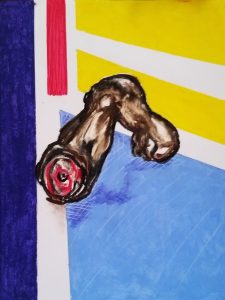 No. 55. Kick Off_ oil pastel - that became 36" X 72" Oil & Tar painting