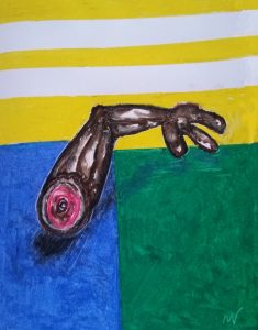 No.57_ Hand Out_ oil pastel - that became 36" X 72" Oil & Tar painting