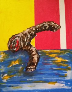 Limited Limb, tar painting, oil pastel