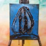 no.03. Blu Joy Tar and oil paint, Painted with a hubcap on canvas.