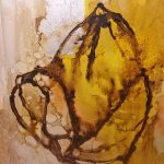 "Seed of Joy"- Tar and oil, silver leaf, canvas.