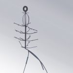 no. 243. Geometry of Joy (2017) 72’ h x 44” round Reclaimed metals which refer to Duchamp, (Bottle Rack) mindset and theory with the inclusion of emotion and mathematics metal sculpture