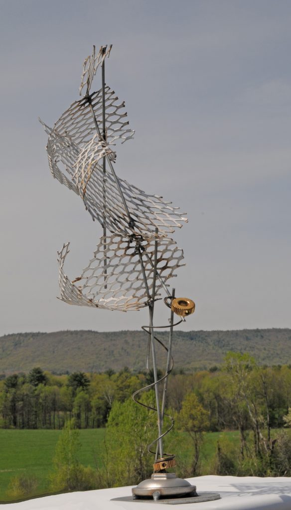 257. Traumatic Stress , 24” h x 12”, Aluminum, Stainless steel, mesh, valve release, temper spring, real estate sign stock, stainless, galvanized, steel, welded. Finish is intended to be RAW- found.