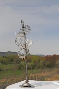 257. Traumatic Stress , 24” h x 12”, Aluminum, Stainless steel, mesh, valve release, temper spring, real estate sign stock, stainless, galvanized, steel, welded. Finish is intended to be RAW- found.