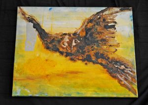 Screech Owl painted on canvas in tar and oil