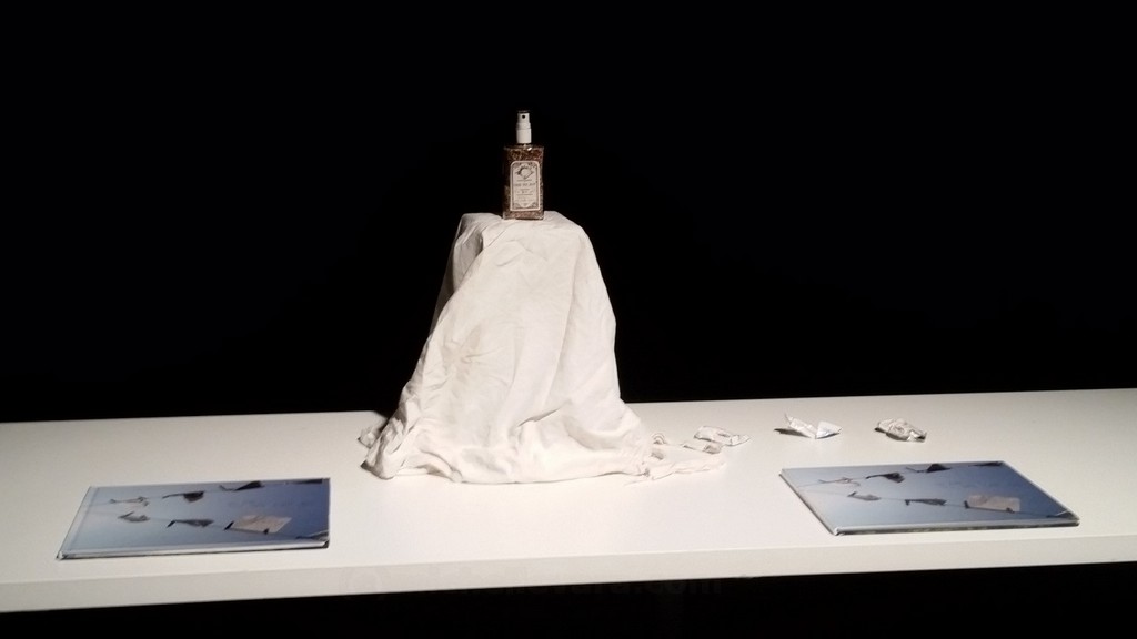 This is a fully immersive experience - which includes Object language that engages sculpture (metal, paper, cloth) photographs, that dance to space form, happening and accompanying books. and take winks - nods into references like Emin, Duchamp, Smith, Nash, Abramovic, Beuys.