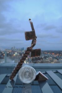 Sculpture photographed on the roof top of the Cleveland Clinic Hospital in Chicago IL