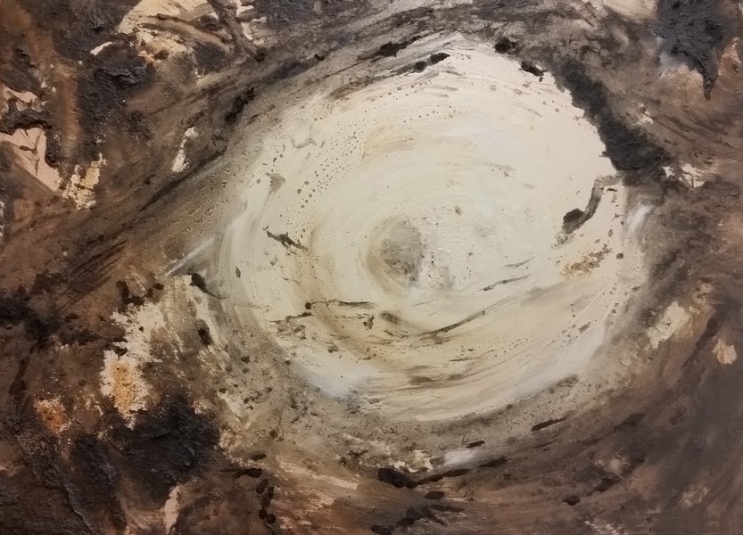 142T_Pupa- Tar painting using a hubcap as brush