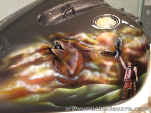 Airbrushed Indian scene on motorcycle tank