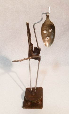 Spoon Art, metals welded with enamel paint accents. Sculpture that wears like Jewelry.