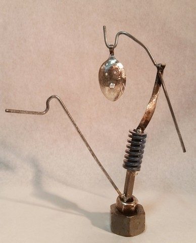 No. J762_Askuwheteau, Kachina, metals welded with enamel paint accents. Sculpture that wears like Jewelry.