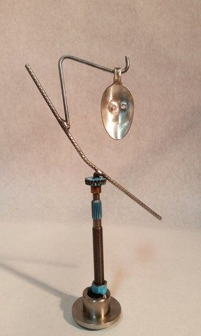 No. J763_Cheveyo, Kachina, metals welded with enamel paint accents. Sculpture that wears like Jewelry.