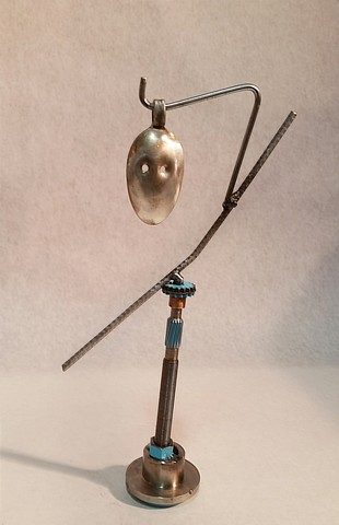 No. J763_Cheveyo, Kachina, metals welded with enamel paint accents. Sculpture that wears like Jewelry.