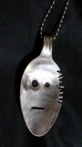 No. J764_Hopi, Kachina, metals welded with enamel paint accents. Sculpture that wears like Jewelry.