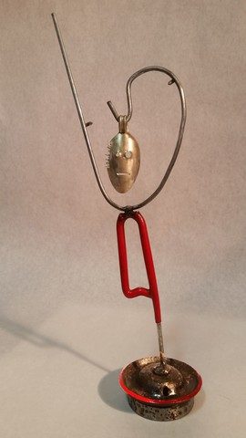 No. J764_Hopi, Kachina, metals welded with enamel paint accents. Sculpture that wears like Jewelry.