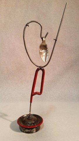 No. J764_Hopi, Kachina, metals welded with enamel paint accents. Sculpture that wears like Jewelry.