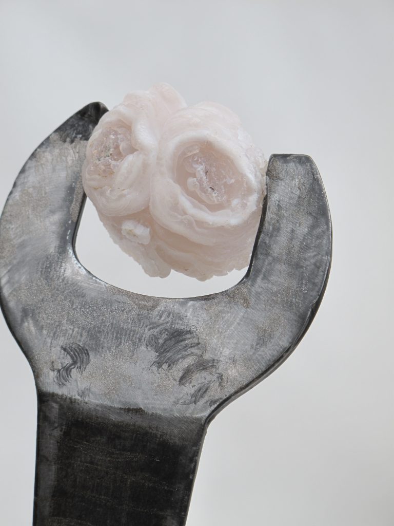 Sculpture made from Steel, Geocite stone, finished in graphite and crushed glass.