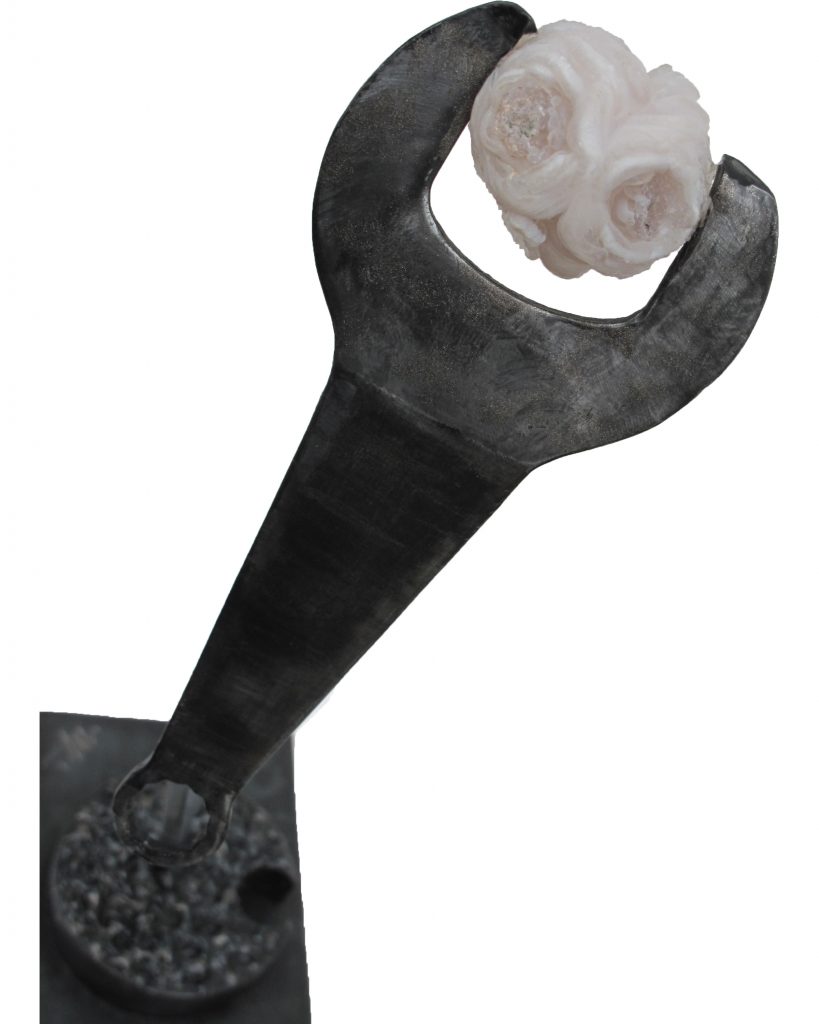 Sculpture made from Steel, Geocite stone, finished in graphite and crushed glass.