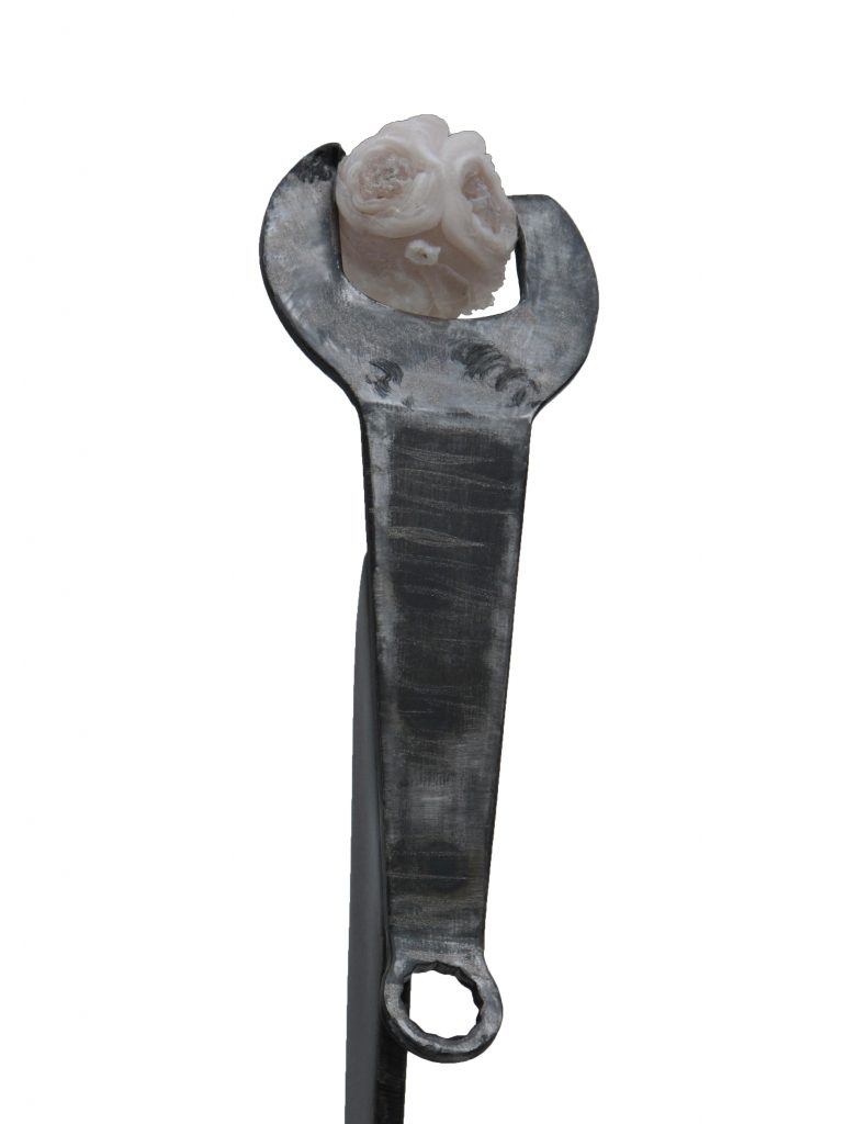 Sculpture made from Steel, Geocite stone, finished in graphite and crushed glass.