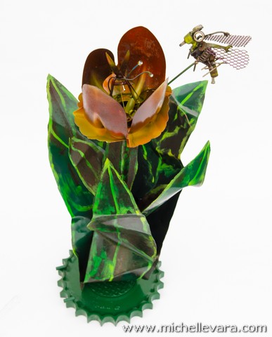 Tulips & Bees sculpture made from reclaimed metal