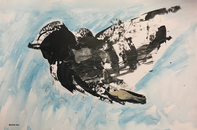 Chickadee, Oil Painting, Black, White Blue,