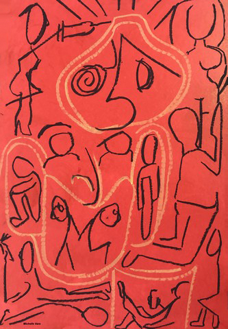 Red, Pandemic, covid, Oil on paper, Painting, Drawing