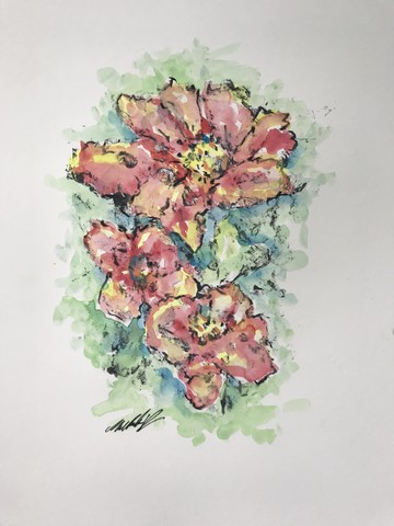 Botanical Watercolor Art - This technique is a hybrid crossing short-run handmade oil-based print and watercolor painting by Michelle Vara.