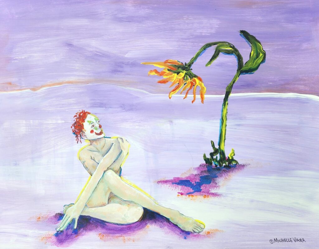 Paintings of Clowns and sunflowers 