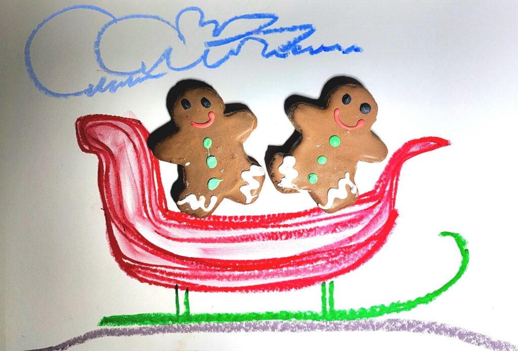 Gingerbread people Dashing Through- Oil Drawings with Baked Gingerbread People