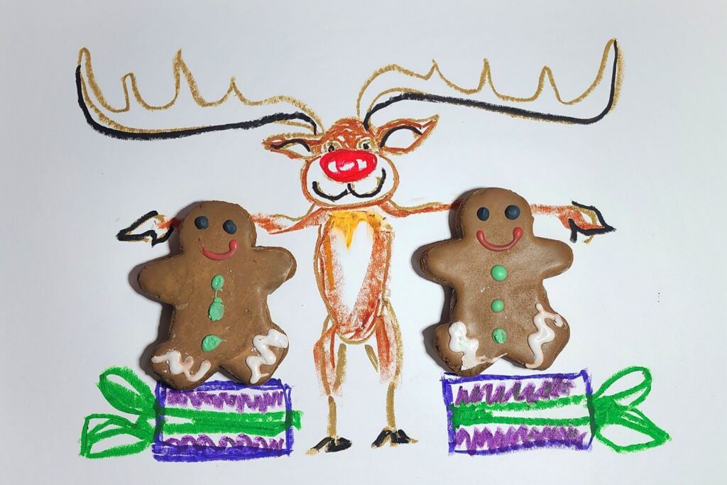 Reindeer Games- Gingerbread People & oil Drawing